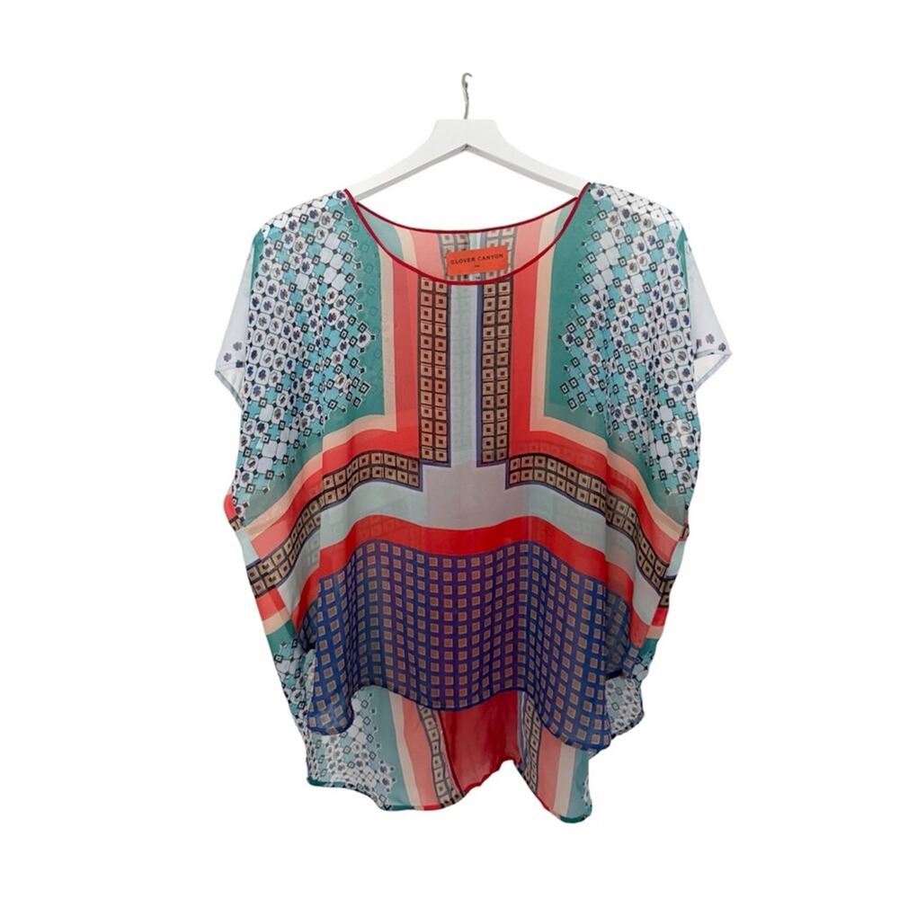 Clover Canyon 100% Silk Wide Flowy Oversized Sheer Top Blouse Size XS